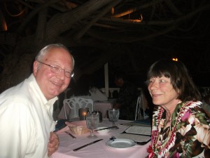 Dinner on the beach at Duke's after dusk. (From a previous visit in 2012)