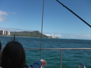 View of Diamond Head from the Maitai Catamaran.