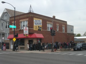 Rain or shine, they form a line at Hot Doug's. No one gets to jump ahead.