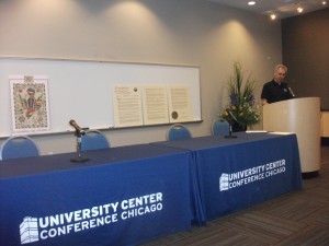 Robert Loerzel, immediate past president of SMA, helps introduce the day's events. He was preceded by current SMA president Meg Tebo.